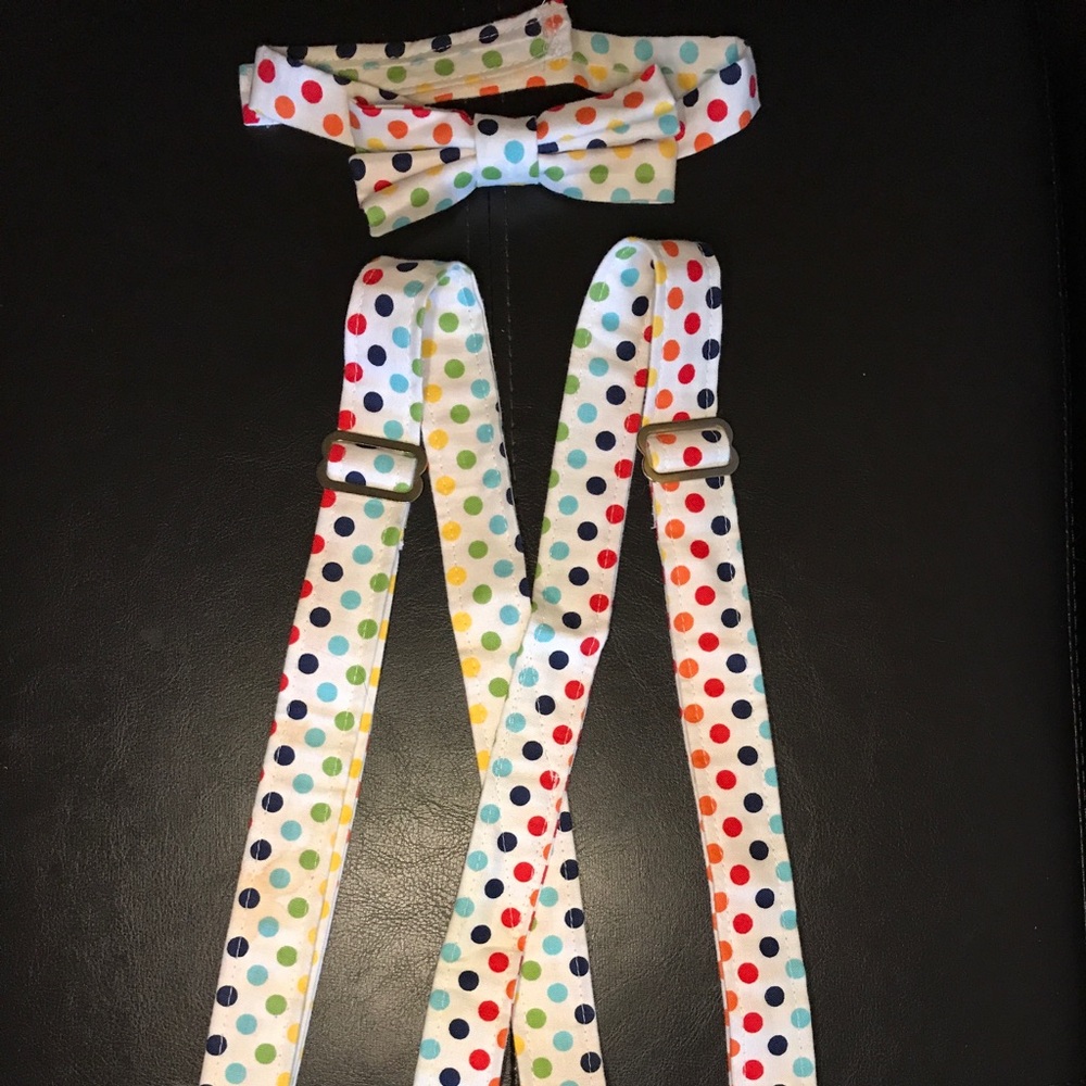 Kids bow tie and suspenders.
